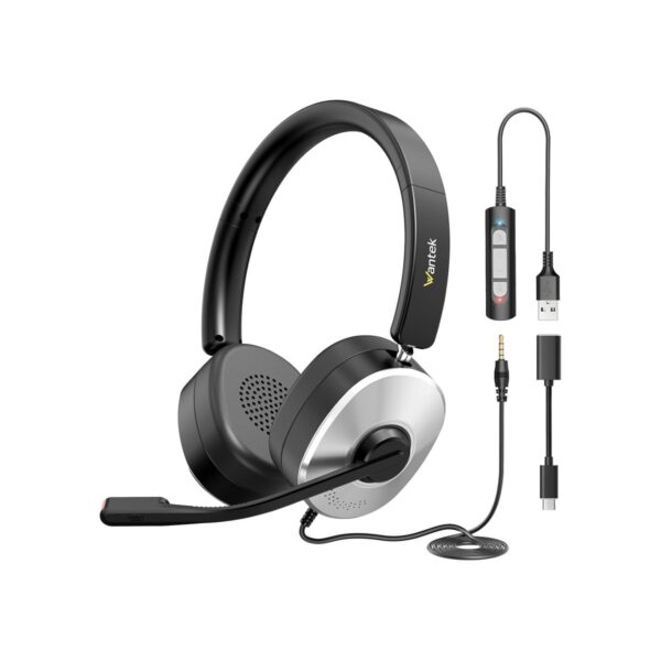Wantek USB Headset with Microphone for PC, Wired On-Ear Headphones