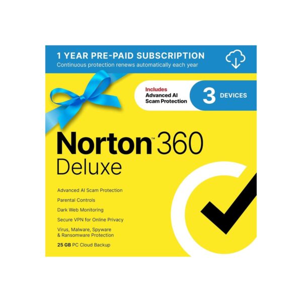 Norton 360 Deluxe, Antivirus software for 3 Devices with Auto-Renewal – Includes