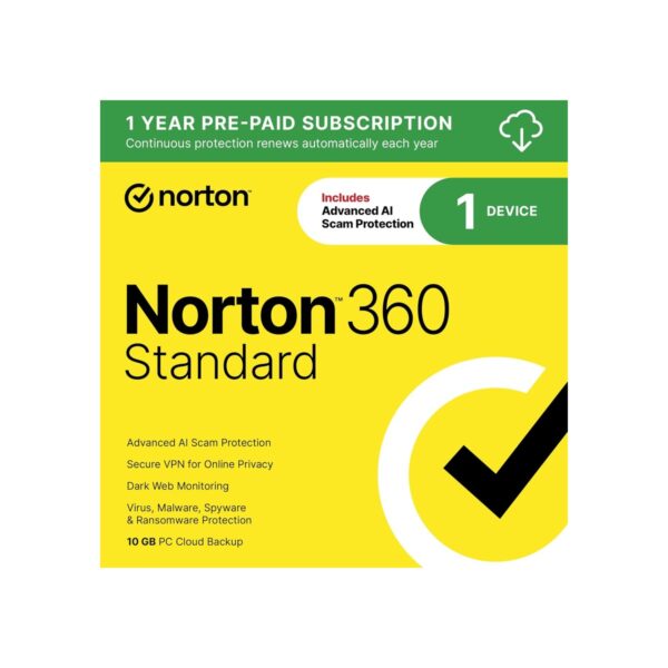 Norton 360 Standard, Antivirus software for 1 Device with Auto-Renewal –