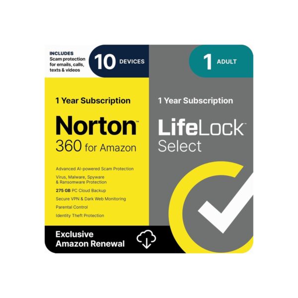 Norton 360 with LifeLock Select Bundle, 1 Year Subscription - 10 Devices