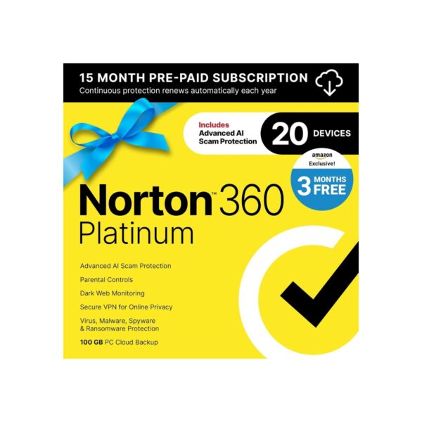 Norton 360 Platinum, Antivirus software for 20 Devices with Auto-Renewal – 3
