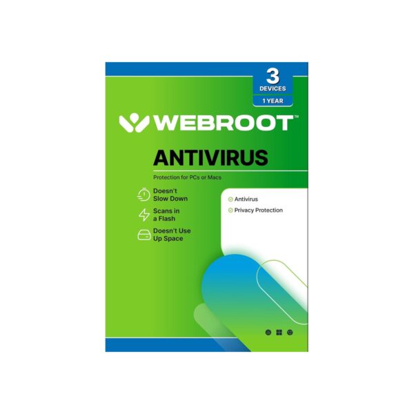 Webroot Antivirus Software 2026 | 3 Device | 1 Year PC/Mac with Keycard