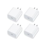 [4 Pack] USB-C Wall Charger, 20W USB-C Power Adapter Replacement for Phone