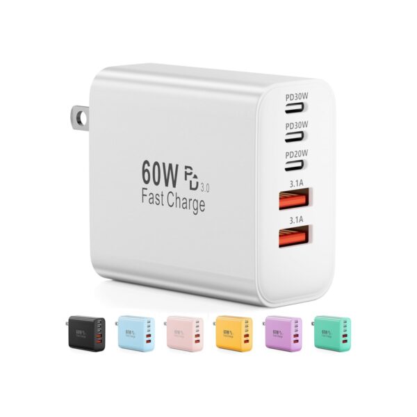 USB C Charger Block, 60W 5-Port Type C Charger Fast Charging Blocks