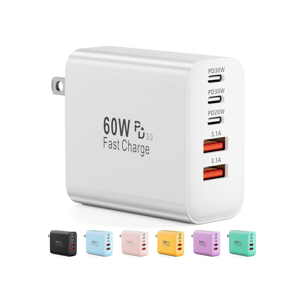 USB C Charger Block, 60W 5-Port Type C Charger Fast Charging Blocks-1 USB C Charger Block, 60W 5-Port Type C Charger Fast Charging Blocks - Image 1