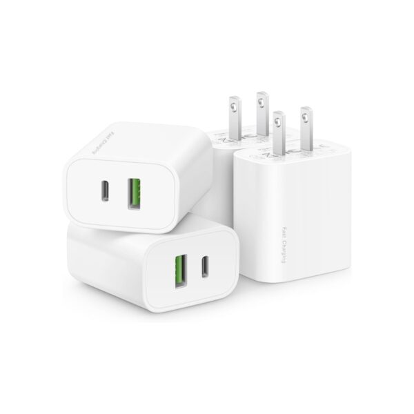 4 Pack USB C Charger Block,20W USB-C & USB-A Port Charger