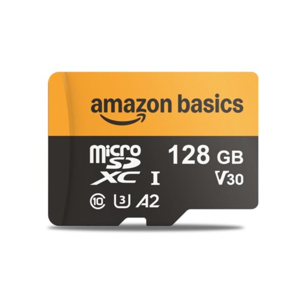 Amazon Basics 128GB microSDXC Memory Card with Adapter for Smartphones, Drones