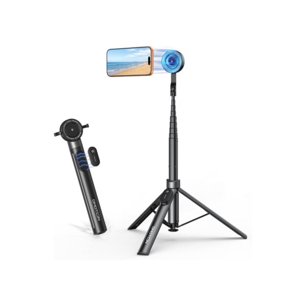 OMOTON 68" Magnetic Phone Tripod with Remote, Selfie Stick for iPhone Black