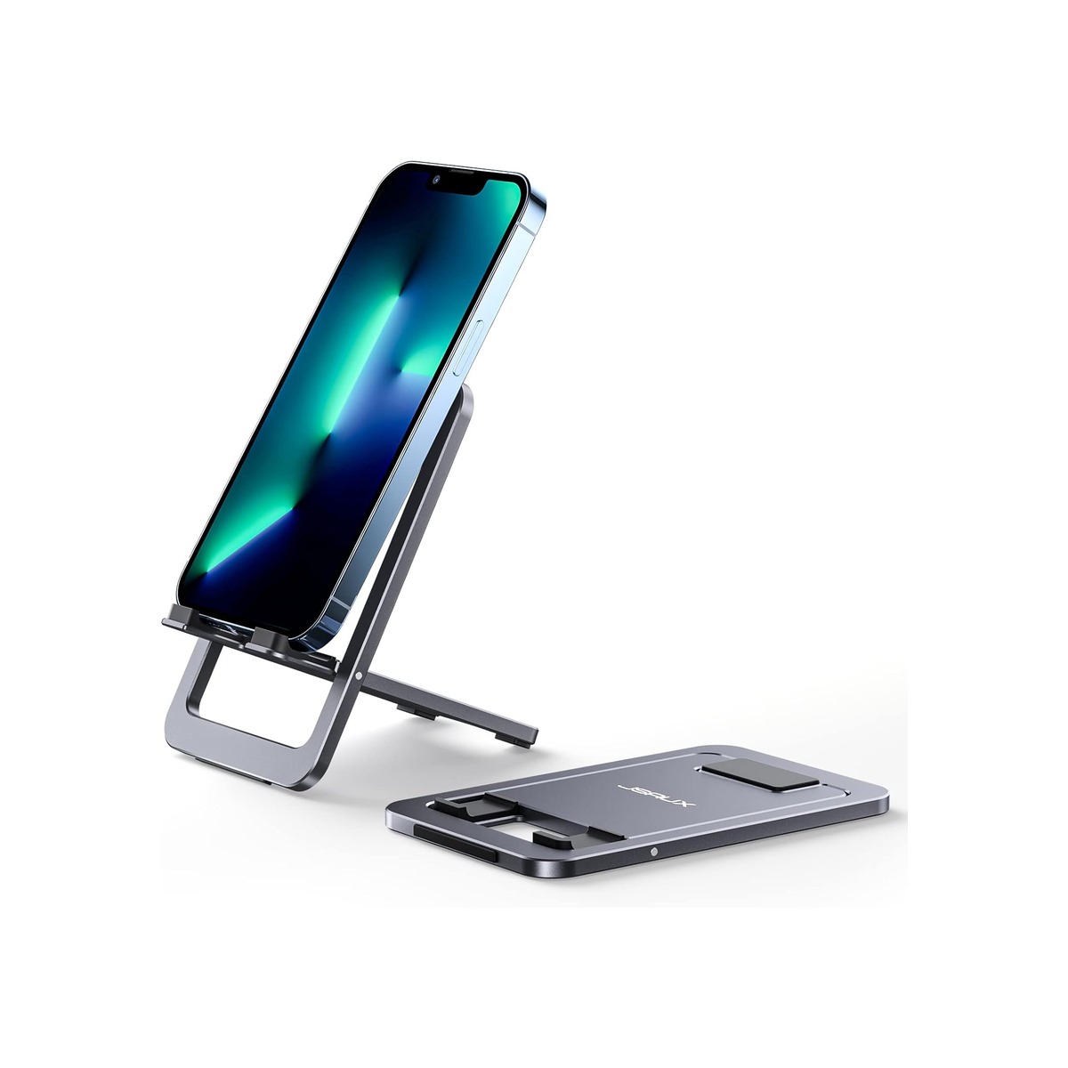 JSAUX Fold-Flat Cell Phone Stand, Adjustable Desk Holder-Gray-1 JSAUX Fold-Flat Cell Phone Stand, Adjustable Desk Holder-Gray - Image 1