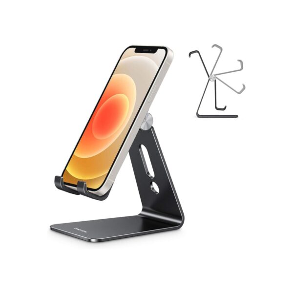 OMOTON C2 Adjustable Aluminum Cell Phone Stand with Charging Cutout, Black