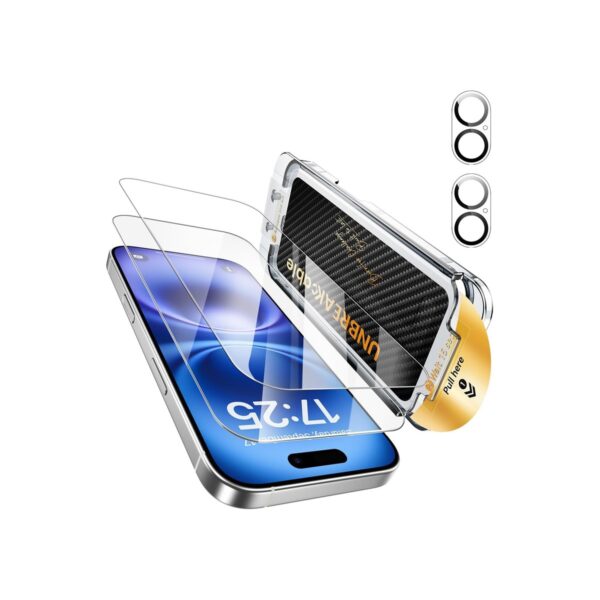 UNBREAKcable 2+2 Pack Screen Protector for iPhone 16 with Lens,9H+ Glass