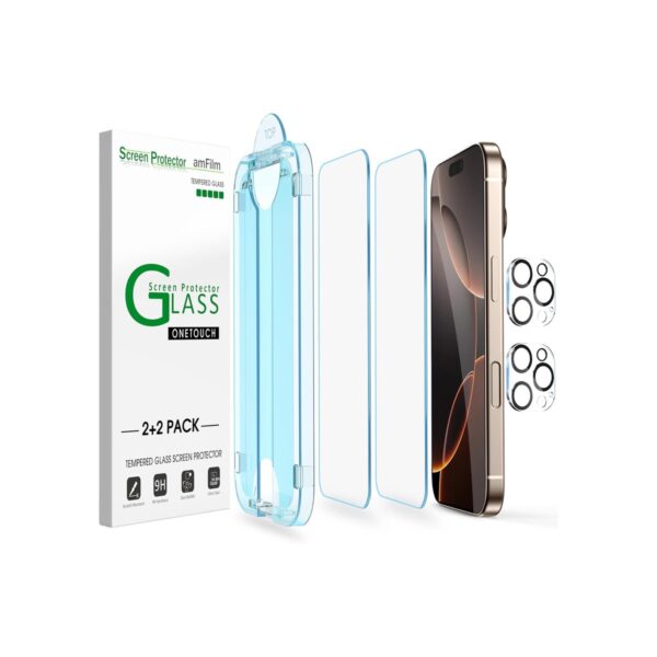 amFilm OneTouch for iPhone 16 Pro Max Screen Protector 6.9'' Tempered Glass
