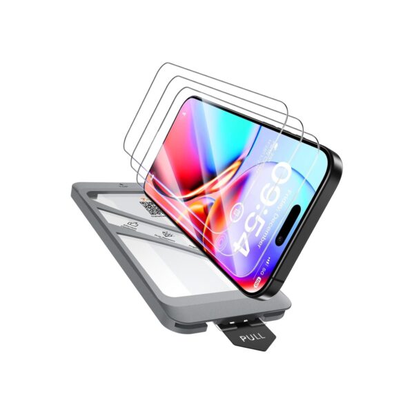 TAURI 4 in 1 for iPhone 16 Screen Protector, 3 Pack Tempered Glass Film + 1 Dust
