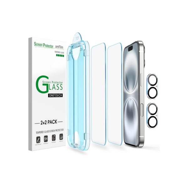 amFilm OneTouch for iPhone 16 Screen Protector 6.1'' Tempered Glass