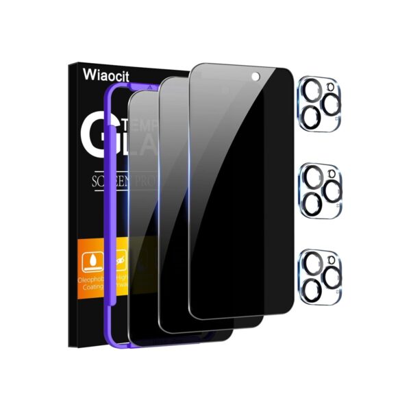 Wiaocit 3 Pack Tempered Glass Privacy Screen Protector for iPhone 16 Pro with 3