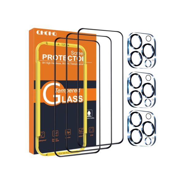 QHOHQ for iPhone 16 Pro Screen Protector with Camera Lens Protector