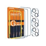 QHOHQ 3 Pack Screen Protector for iPhone 15 [6.1 Inch] with 3 Pack Camera Lens