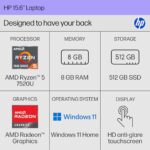 HP 15.6 inch Laptop, HD Touchscreen Display, AMD Ryzen 3 7320U, 8 GB RAM - Image 2