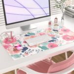 Colorful Star Large Mouse Pad, Pink Floral Desk Mat for Desktop - Image 2