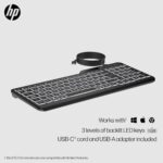 HP 400 Backlit Wired Keyboard (Ash Wired) - Warm White LED Illuminated Keys w/ 3 - Image 2