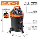 Armor All VO405P 0901 4 Gallon Wet/Dry Vac 2.0 Peak HP Shop Vacuum with Nozzles - Image 2