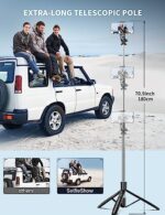 71" Phone Tripod & Selfie Stick, All in One Extendable Cell Phone Tripod with - Image 2