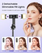 53'' Selfie Stick Tripod with Light, Enhanced 4-Leg Cell Phone Stand Camera - Image 2