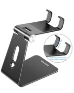OMOTON C2 Adjustable Aluminum Cell Phone Stand with Charging Cutout, Black - Image 2