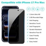 PEHAEL 3+3 Pack for iPhone 17 Pro Max Privacy Screen Protector with Camera Lens - Image 2