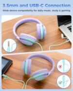 USB C & 3.5mm 2 in 1 Wired Headphones, Stereo Over Ear Headphones with HD Mic - Image 2