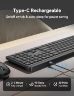 TECKNET Bluetooth Keyboard Rechargeable, 2.4G Wireless Keyboard Full Size - Image 2