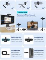 Pro HD 1080p/30fps Webcam with Tripod, External USB Camera for PC/Laptop - Image 3