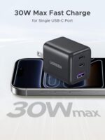 UGREEN 3-Port 30W USB C Charger Block, GaN II Type C Fast Charging, Black - Image 3