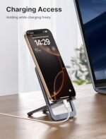 JSAUX Fold-Flat Cell Phone Stand, Adjustable Desk Holder-Gray - Image 3