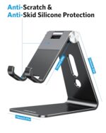 OMOTON C2 Adjustable Aluminum Cell Phone Stand with Charging Cutout, Black - Image 3