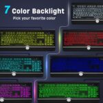 Large Print Backlit Computer Keyboard, 7-Color Backlit Keyboard with Wrist Rest - Image 3