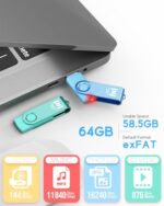 MOSDART 64GB Swivel USB 2.0 Flash Drive, Pack of 2,Green and Blue - Image 4