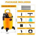 DEKOPRO Shop Vacuum Wet and Dry:4-Gallon 3 Peak HP Portable Shop Vac - Image 4