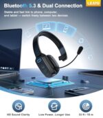 Bluetooth Headset, 60hrs AI Noise Canceling V5.2 Over Head Headphones - Image 4