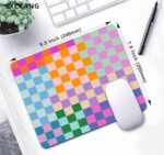 Cute Colorful Checkered Mouse Pad, Retro Purple Pink Blue Green Mousepad - Image 5