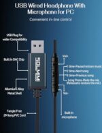 USB Earbuds with Microphone for PC Wired, 2M/6.5ft USB-A Headset Headphone - Image 5