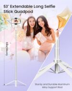 53'' Selfie Stick Tripod with Light, Enhanced 4-Leg Cell Phone Stand Camera - Image 5