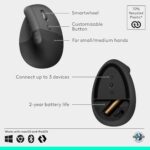 Logitech Lift Vertical Ergonomic Wireless Mouse - Graphite - Image 4