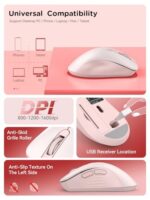 RAPIQUE Bluetooth Wireless Mouse, Dual Bluetooth & 2.4G USB Receiver, Pink - Image 6