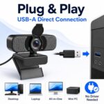 1080P Webcam with Microphone, USB Camera for PC and Laptop, Privacy Cover - Image 6