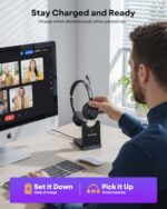 Wireless Headset with Mic for Work With Charging Stand & USB Dongle - Image 6