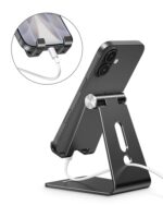 OMOTON C2 Adjustable Aluminum Cell Phone Stand with Charging Cutout, Black - Image 6