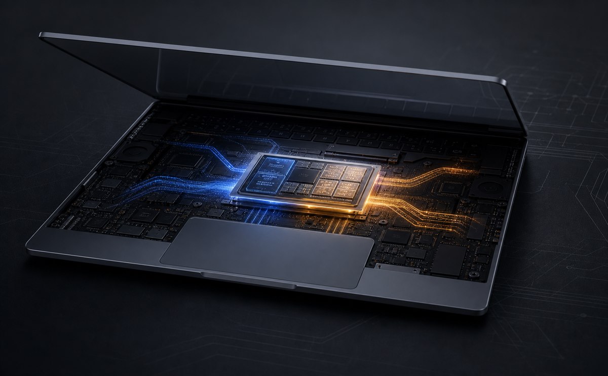 Professional laptop with a visualization of its integrated processor