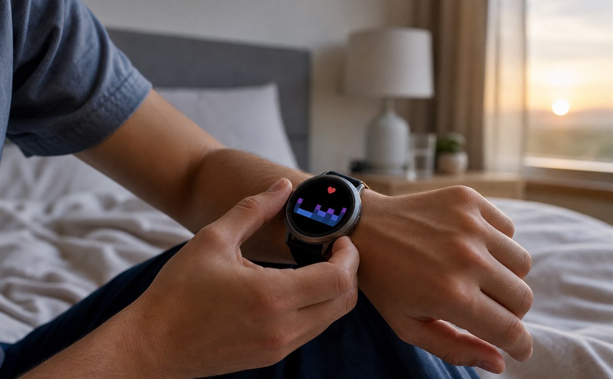 Person reviewing sleep and heart information on a smartwatch